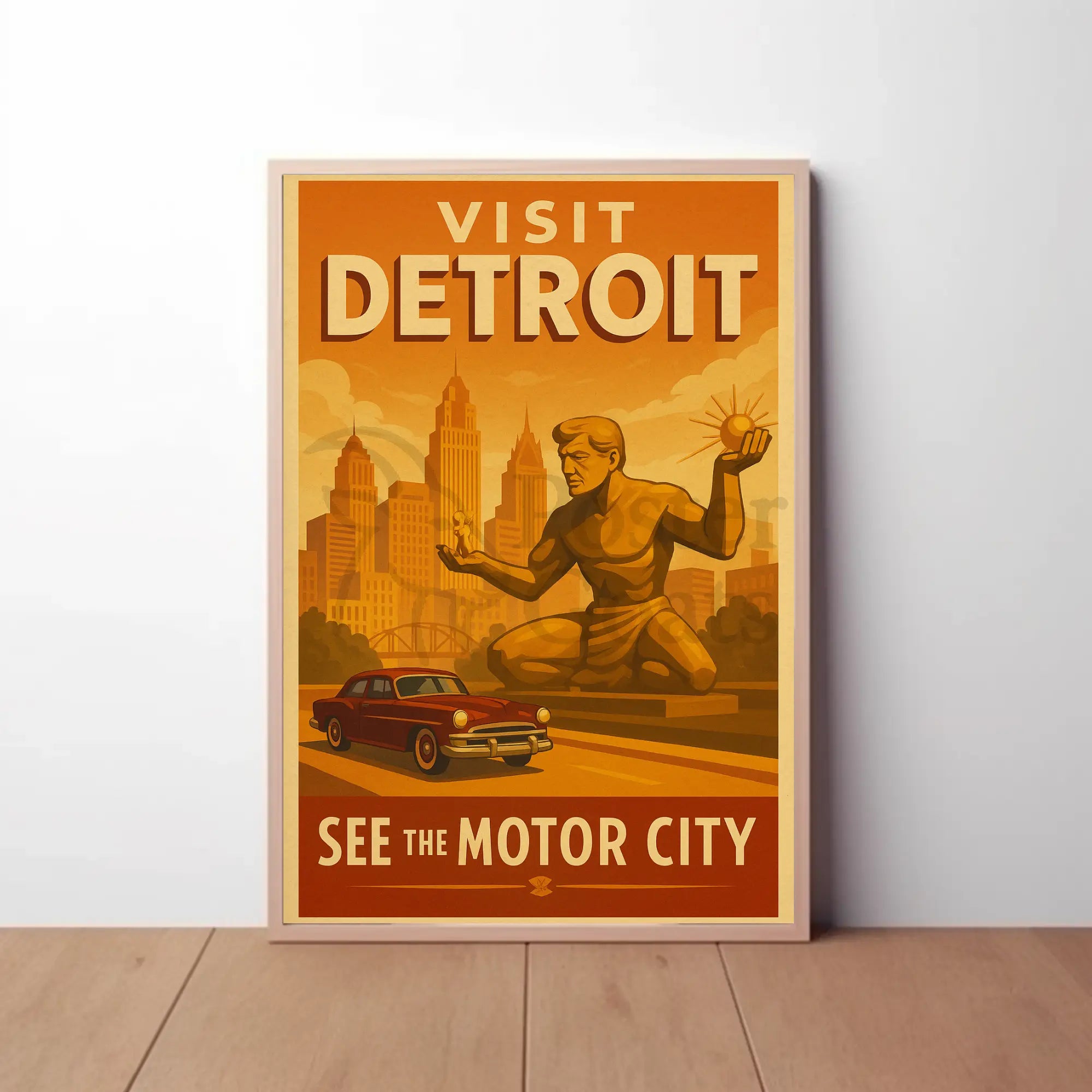 Detroit Automotive Heritage Art Deco Cultural Poster PosterGoat