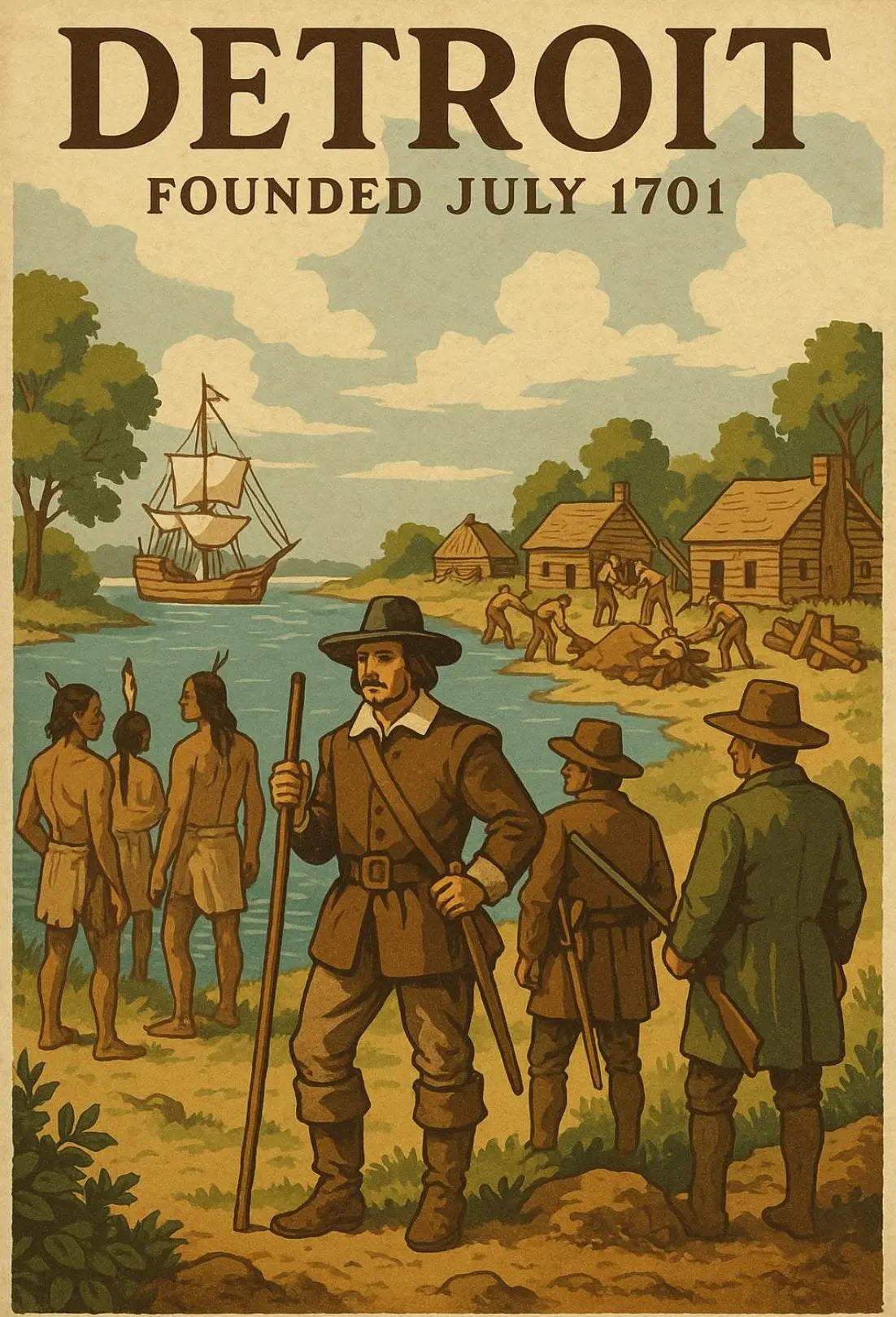 Detroit Founding History Art Cultural or Heritage Poster PosterGoat