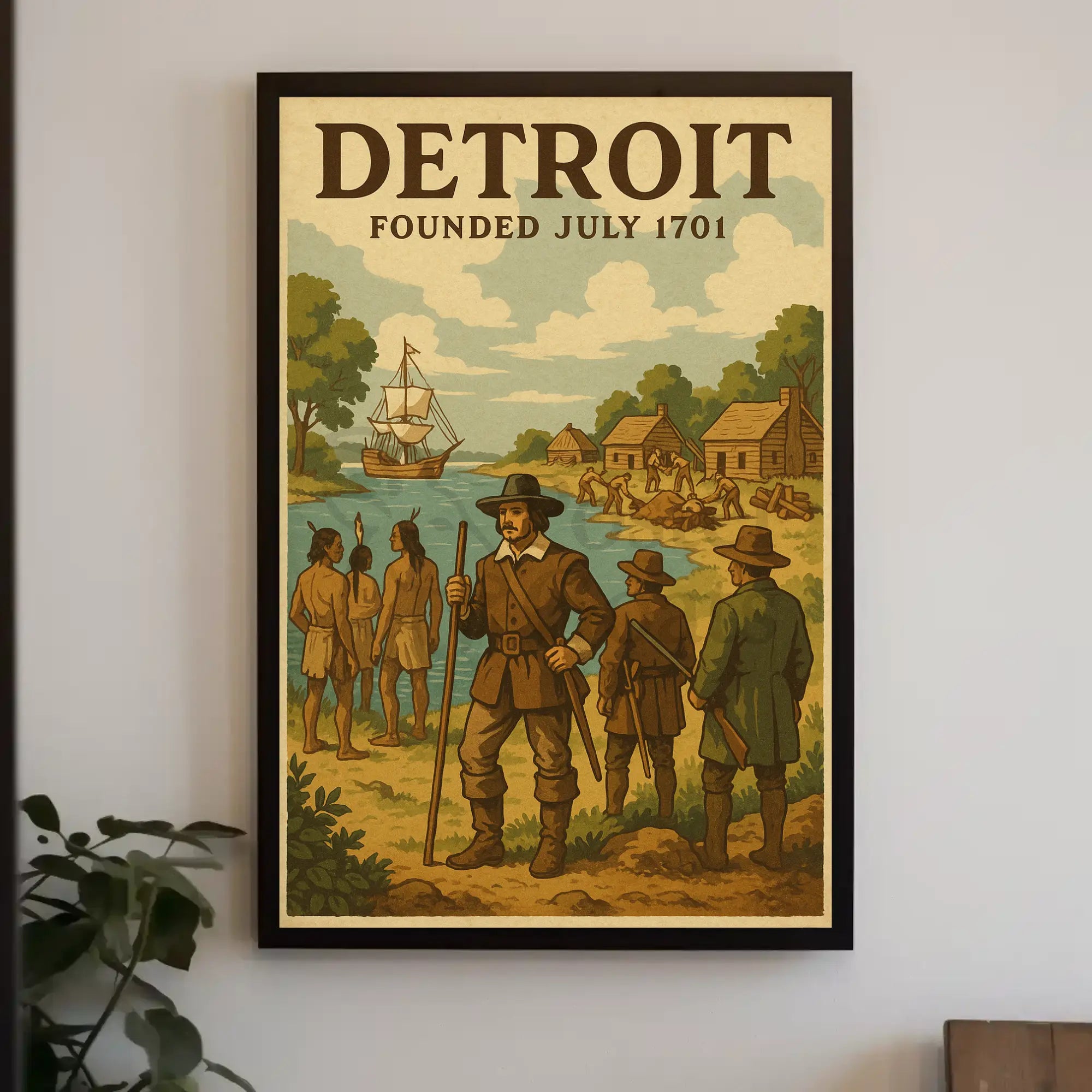 Detroit Founding History Art Cultural or Heritage Poster PosterGoat