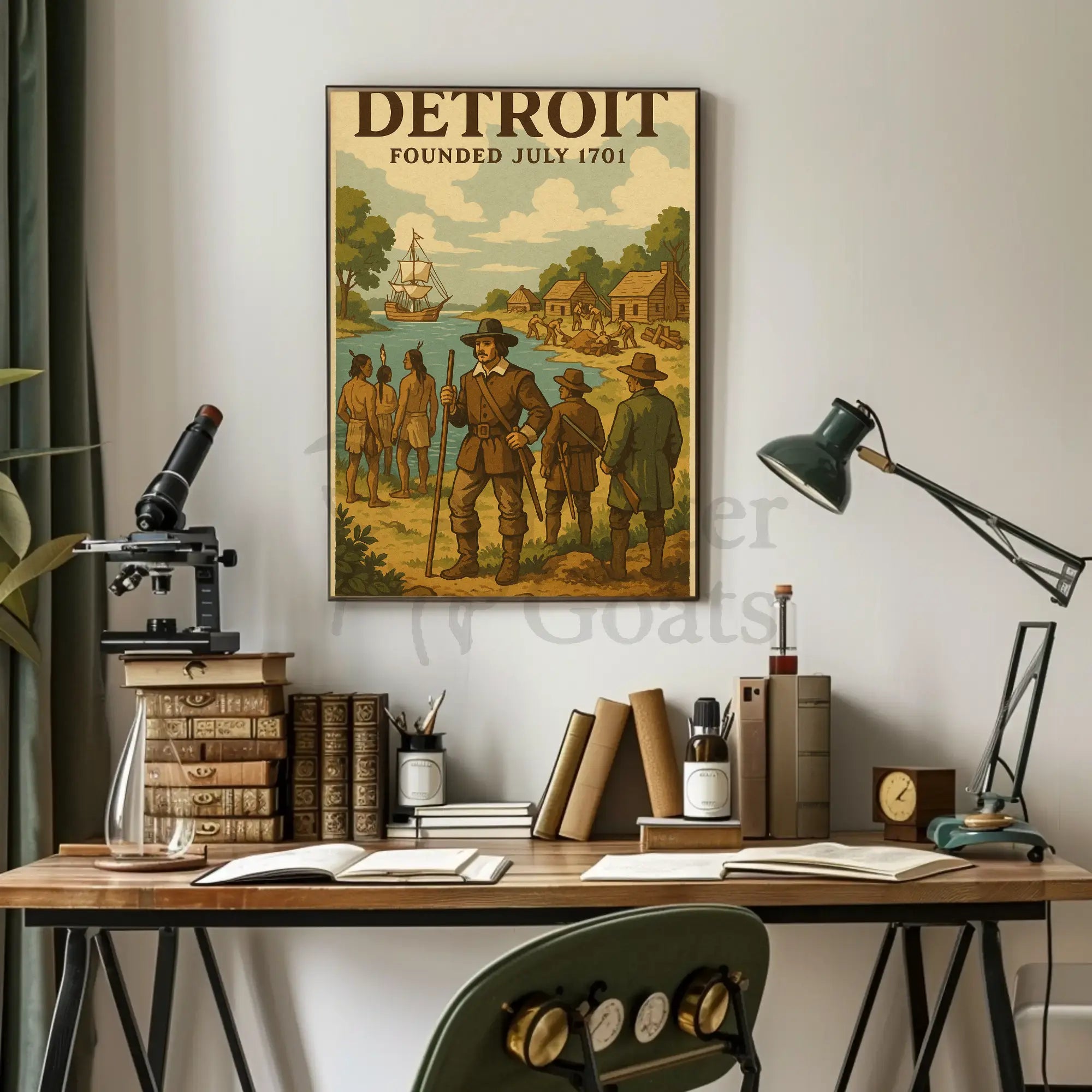 Detroit Founding History Art Cultural or Heritage Poster PosterGoat
