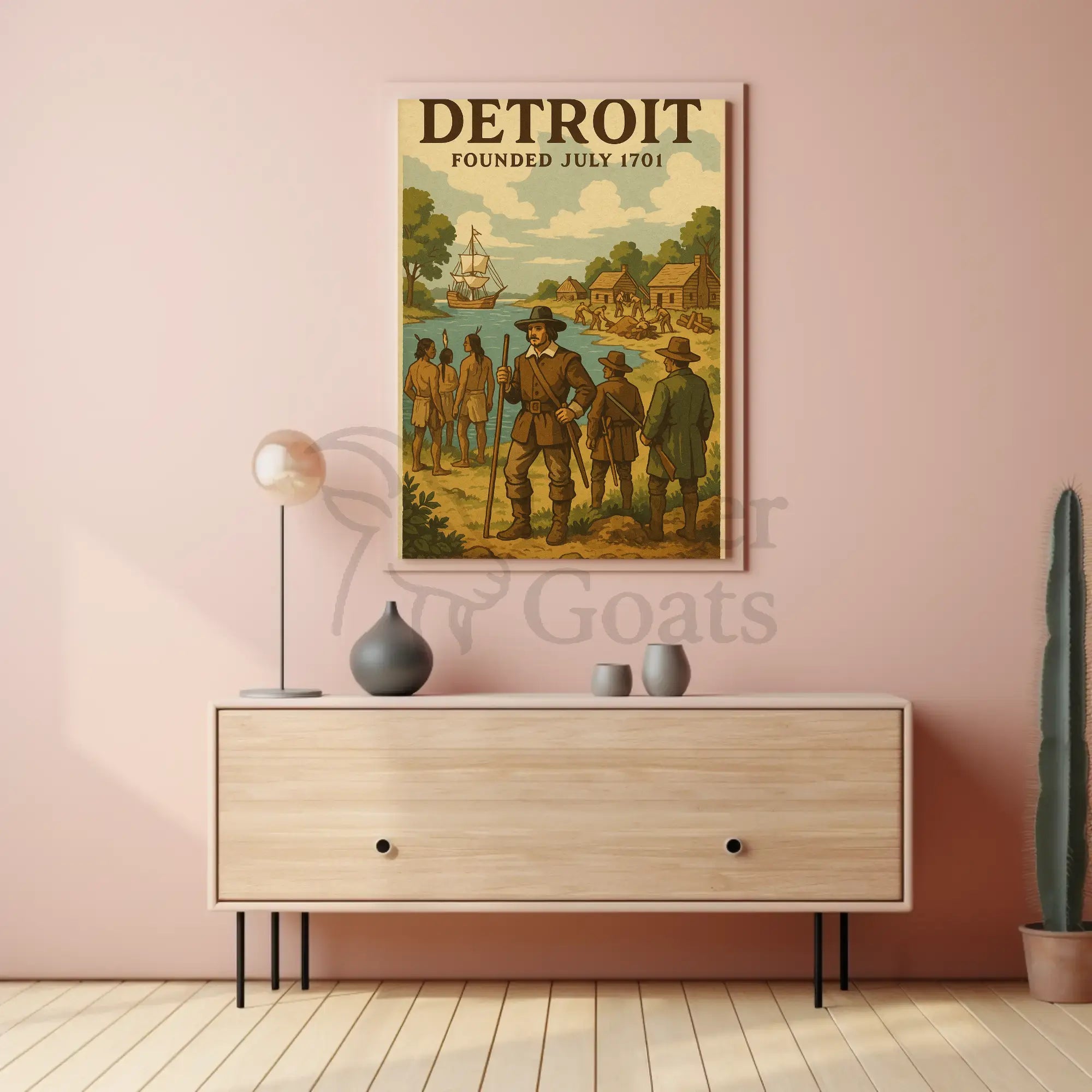 Detroit Founding History Art Cultural or Heritage Poster PosterGoat