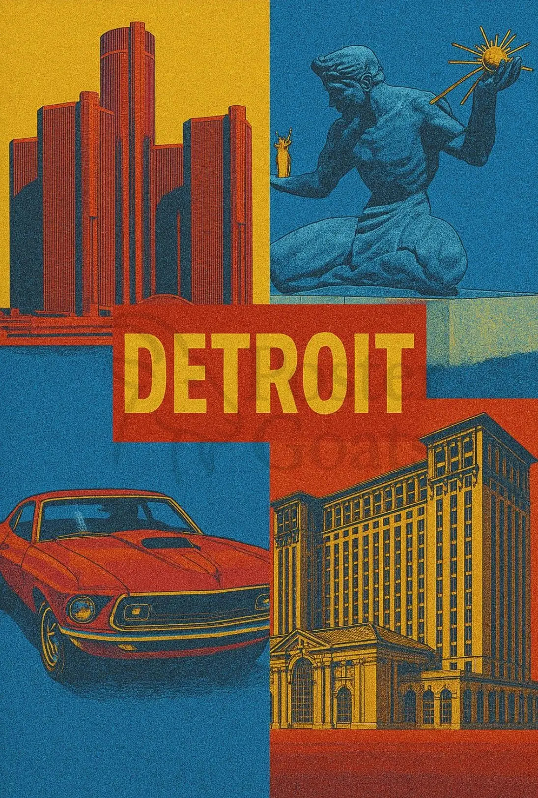 Detroit Landmarks and Muscle Car Cultural Heritage Poster PosterGoat