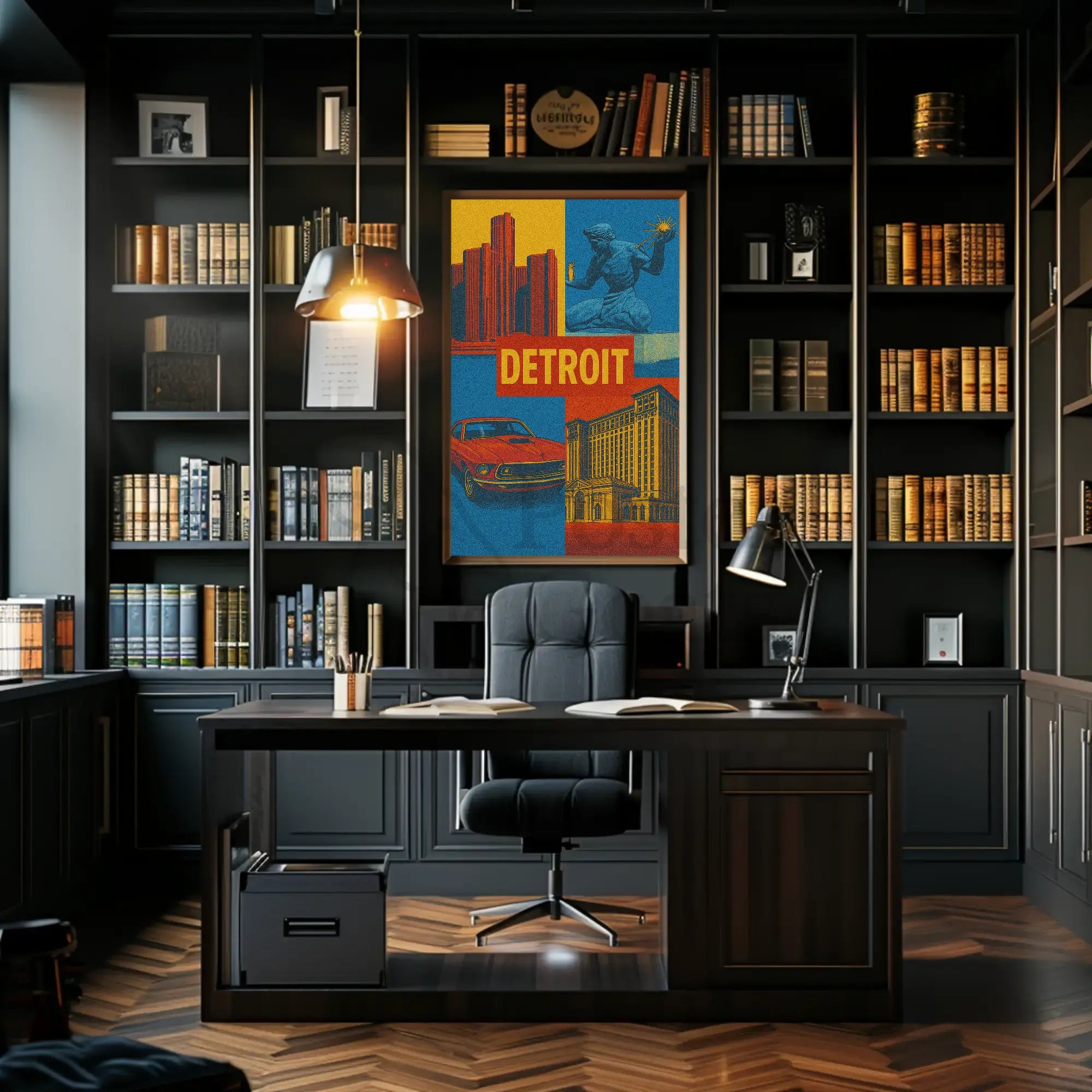 Detroit Landmarks and Muscle Car Cultural Heritage Poster PosterGoat