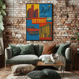 Detroit Landmarks and Muscle Car Cultural Heritage Poster PosterGoat