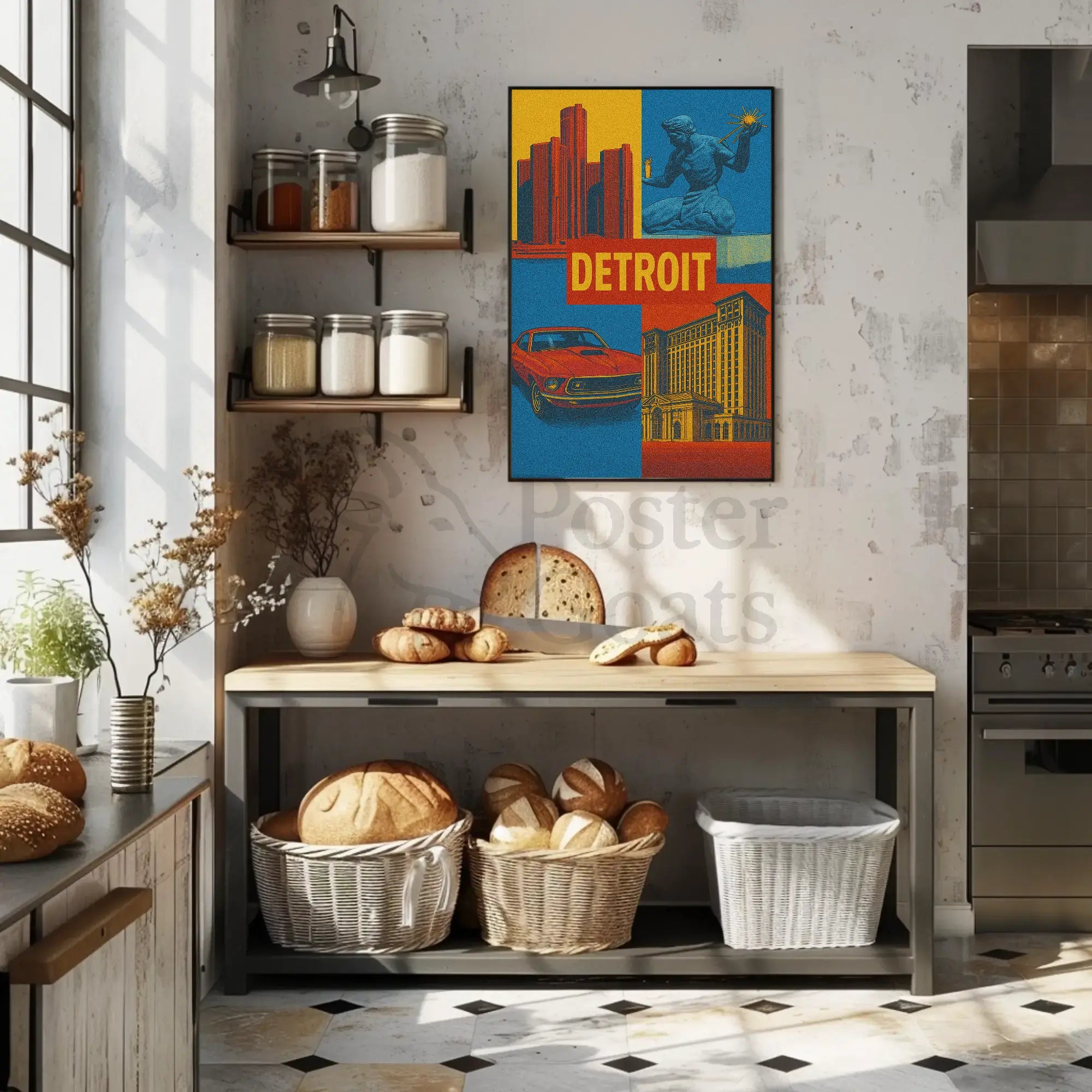 Detroit Landmarks and Muscle Car Cultural Heritage Poster PosterGoat