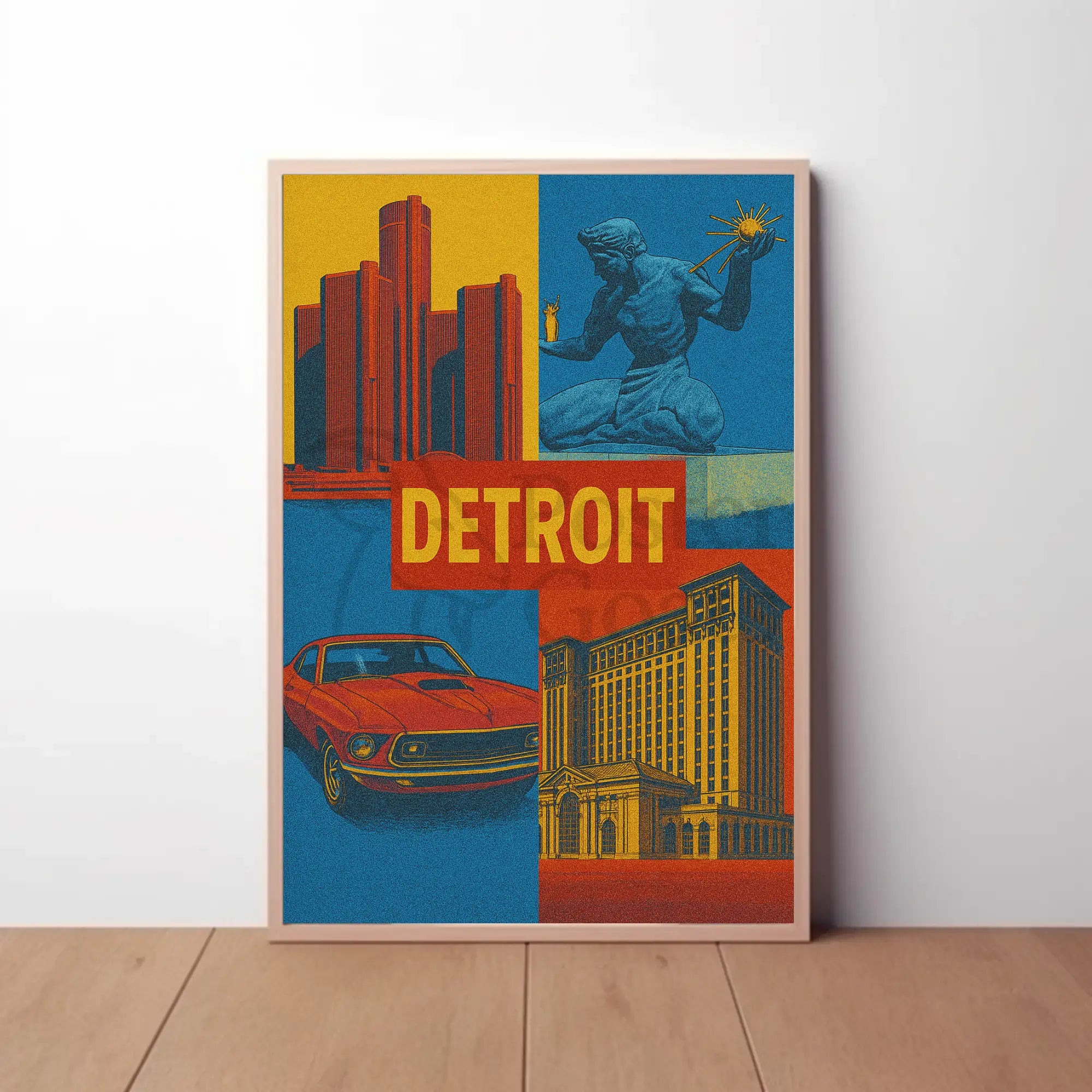 Detroit Landmarks and Muscle Car Cultural Heritage Poster PosterGoat