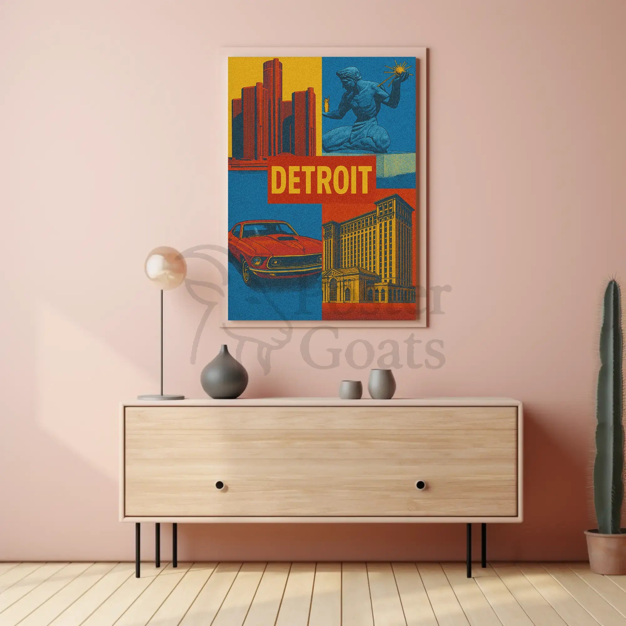 Detroit Landmarks and Muscle Car Cultural Heritage Poster PosterGoat