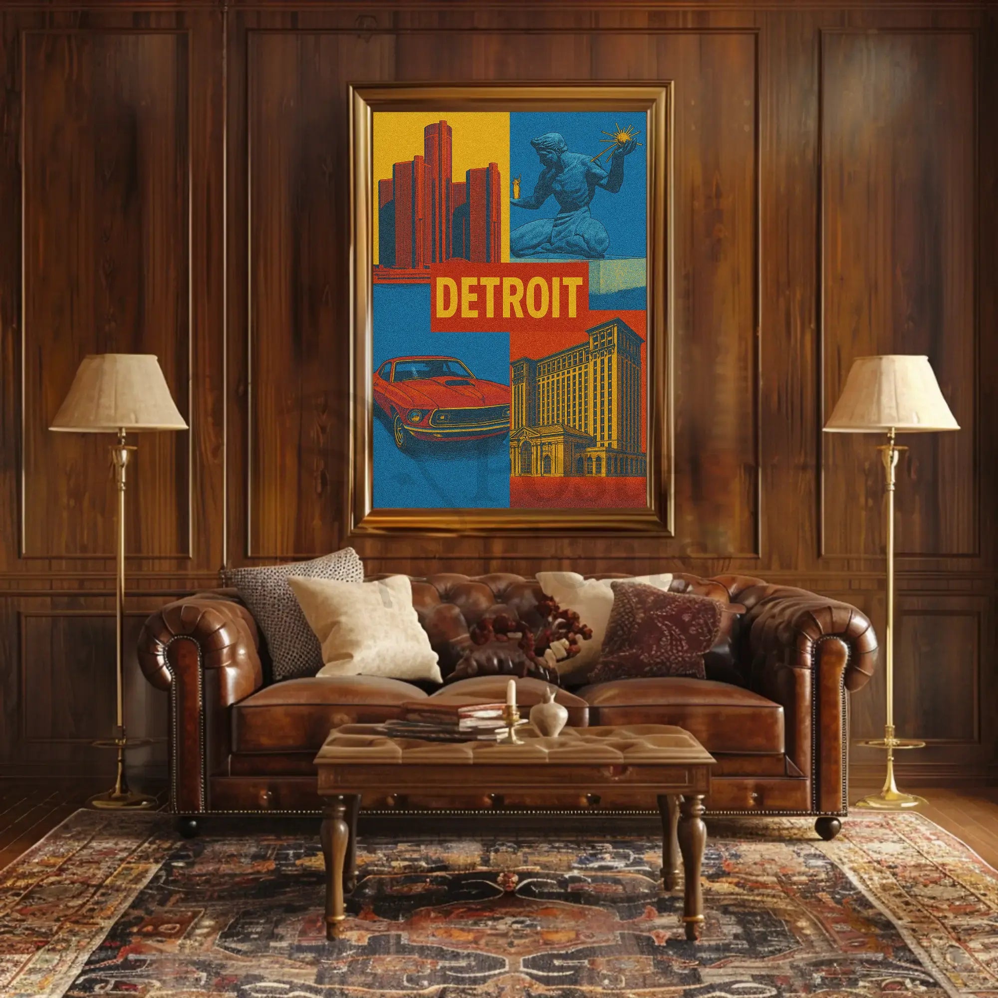 Detroit Landmarks and Muscle Car Cultural Heritage Poster PosterGoat