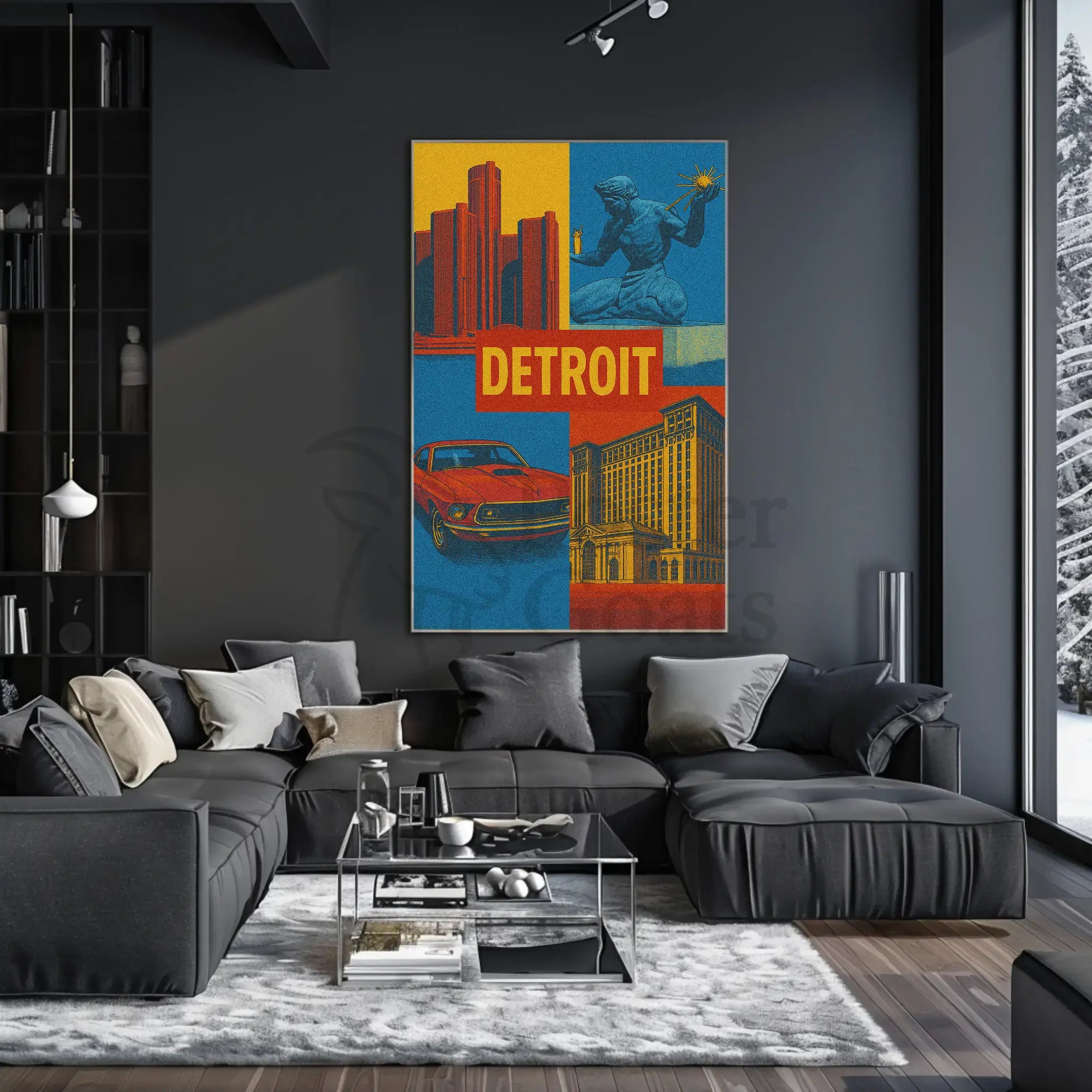 Detroit Landmarks and Muscle Car Cultural Heritage Poster PosterGoat