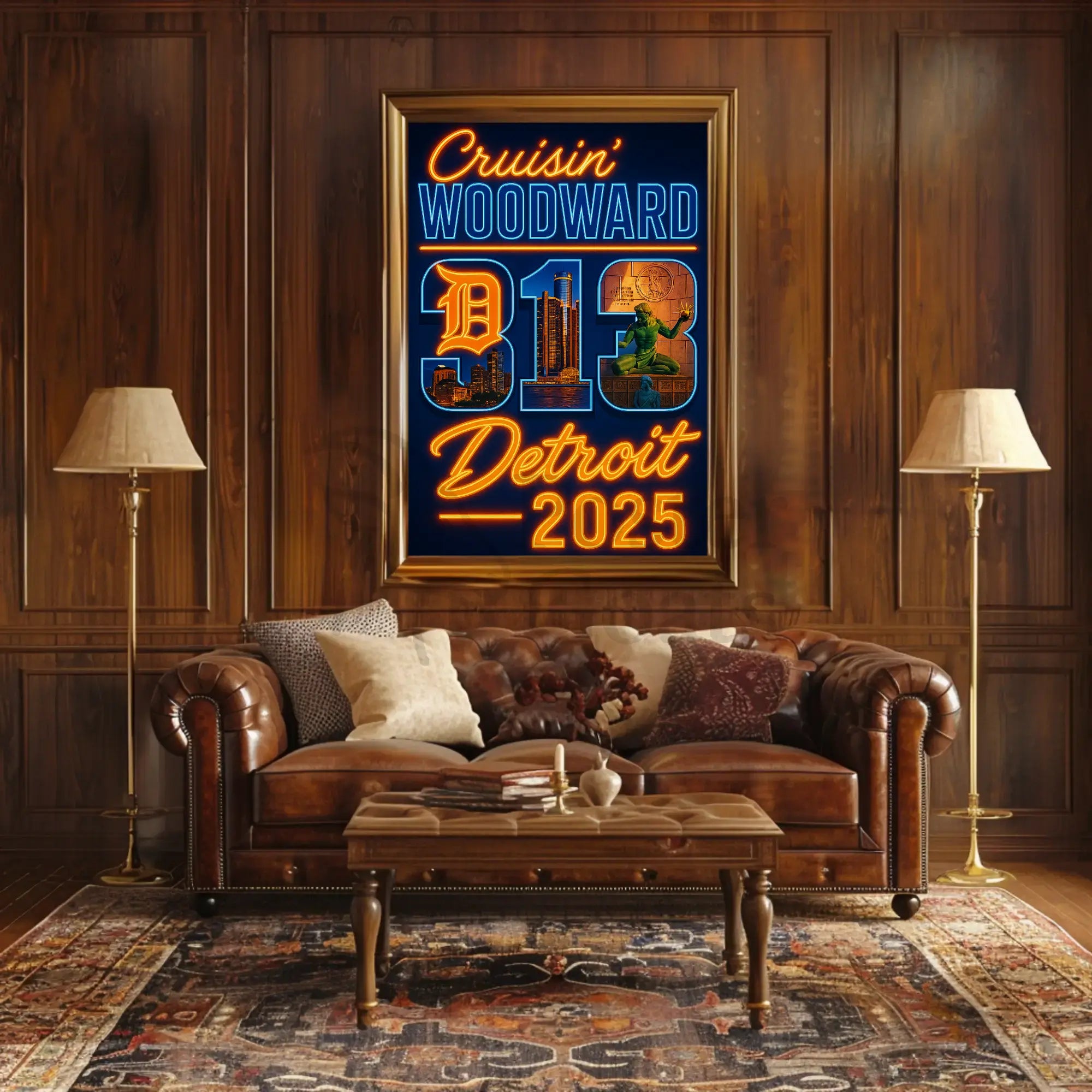 Detroit Neon Vibes Retro-Futuristic Travel Poster PosterGoat