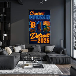Detroit Neon Vibes Retro-Futuristic Travel Poster PosterGoat