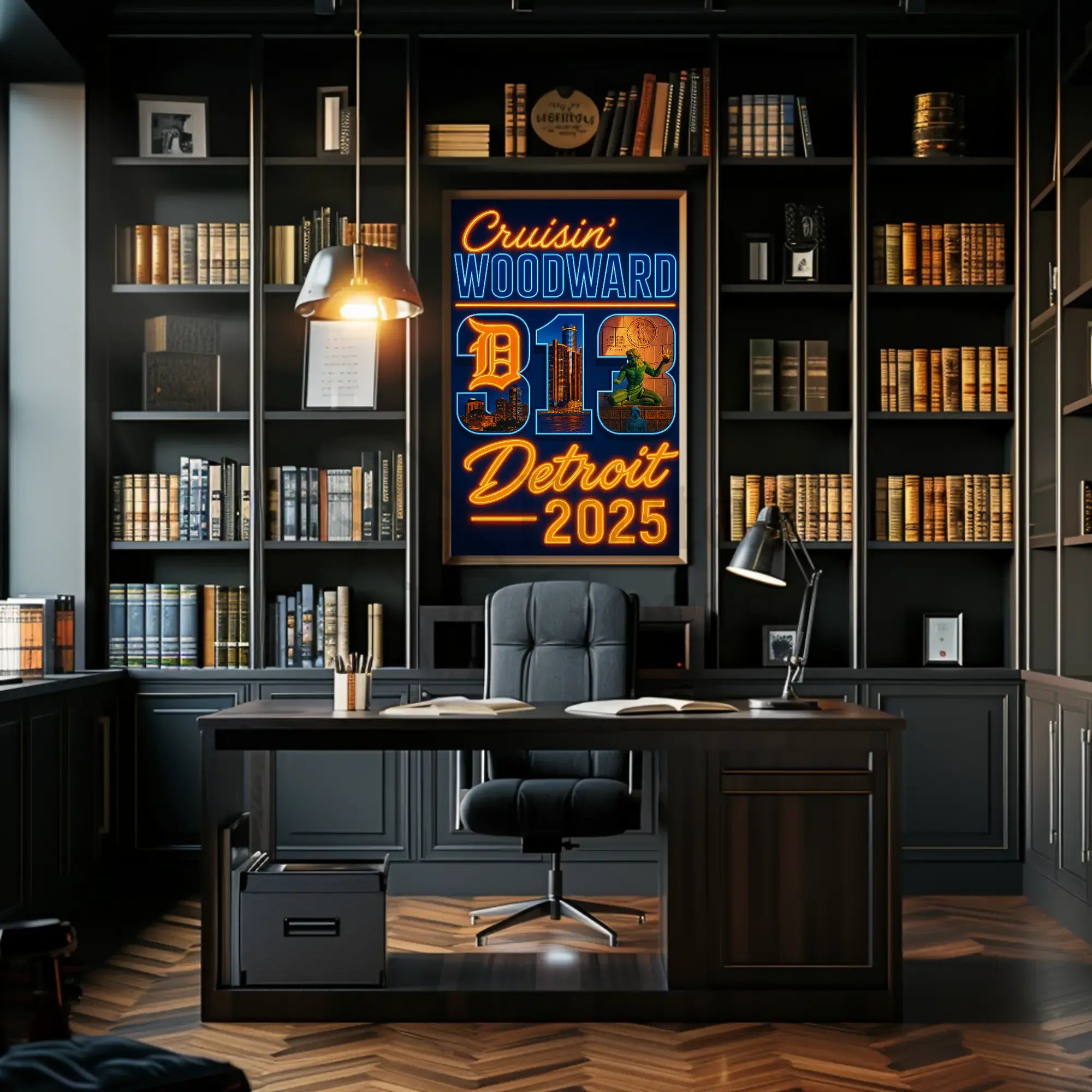 Detroit Neon Vibes Retro-Futuristic Travel Poster PosterGoat