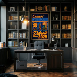 Detroit Neon Vibes Retro-Futuristic Travel Poster PosterGoat