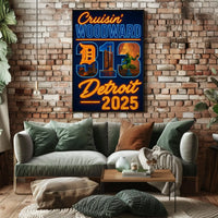 Detroit Neon Vibes Retro-Futuristic Travel Poster PosterGoat