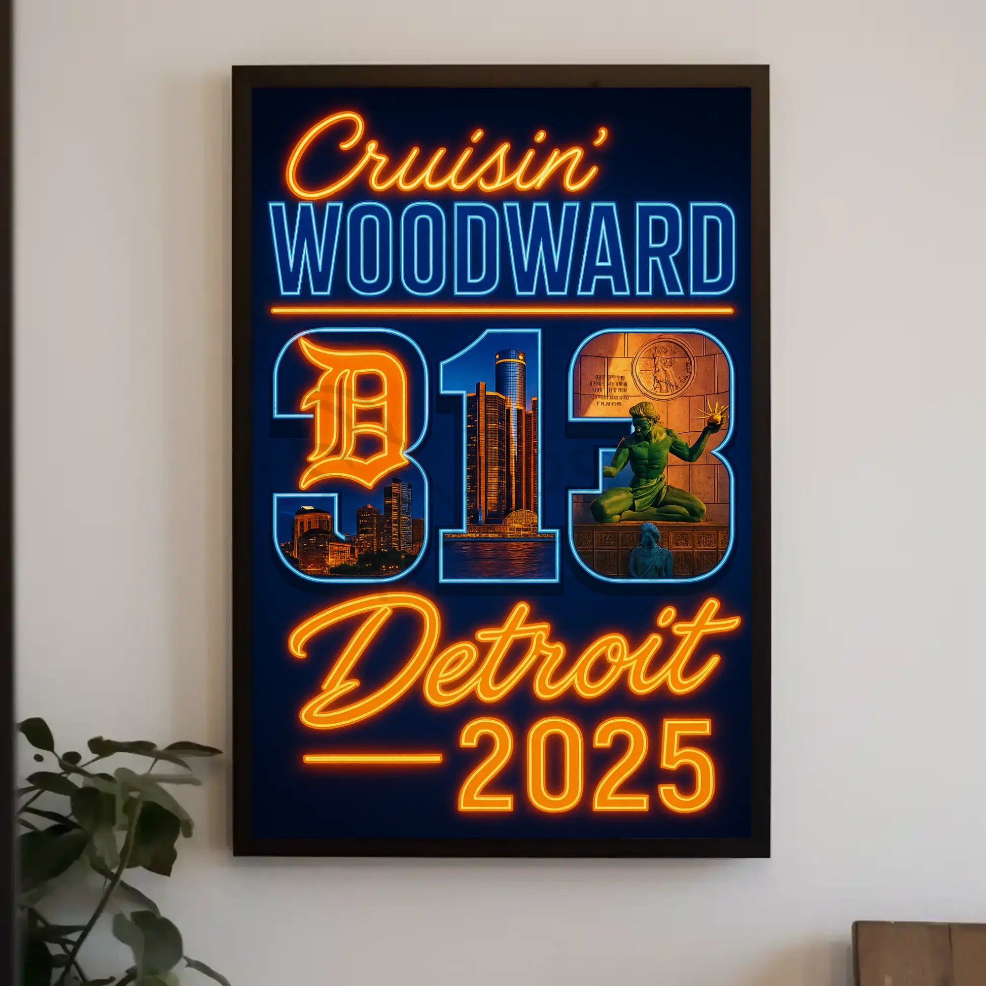 Detroit Neon Vibes Retro-Futuristic Travel Poster PosterGoat