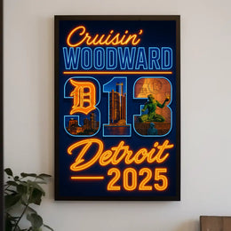 Detroit Neon Vibes Retro-Futuristic Travel Poster PosterGoat