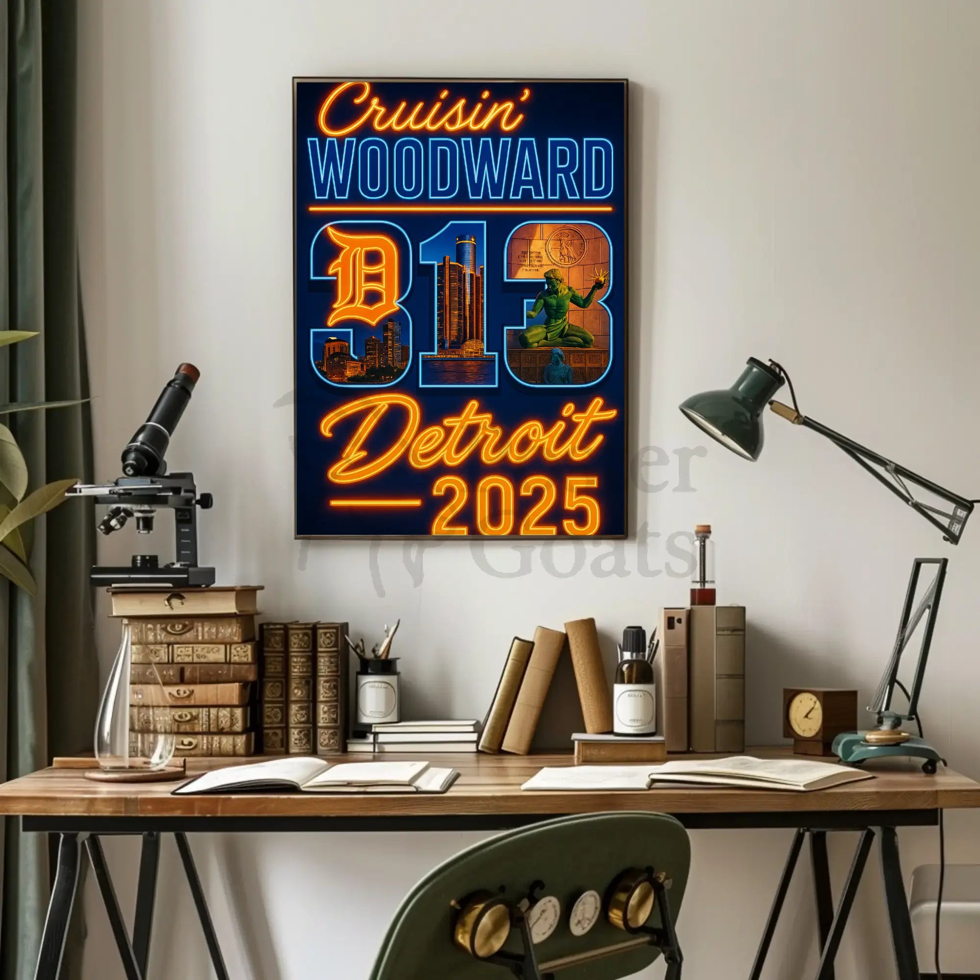 Detroit Neon Vibes Retro-Futuristic Travel Poster PosterGoat