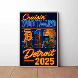Detroit Neon Vibes Retro-Futuristic Travel Poster PosterGoat