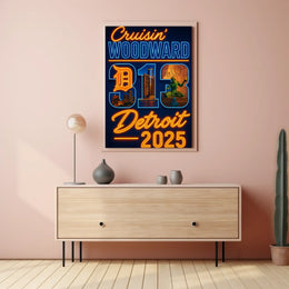 Detroit Neon Vibes Retro-Futuristic Travel Poster PosterGoat