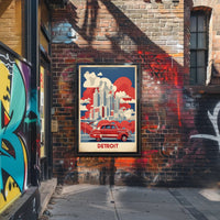 Detroit Skyline Retro Car Urban Cityscape Poster PosterGoat