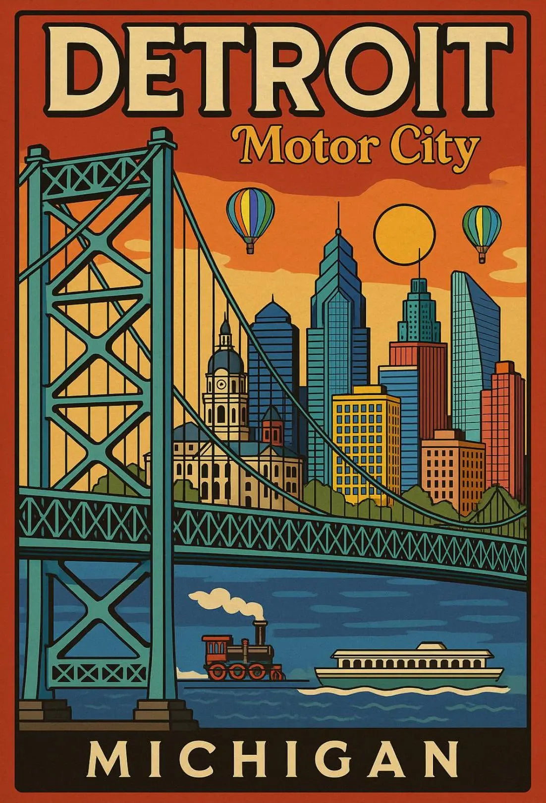 Detroit Urban Adventure Vintage Travel Poster PosterGoat