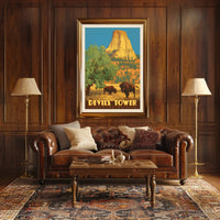 Devils Tower Wyoming Vintage Travel National Park Poster PosterGoat