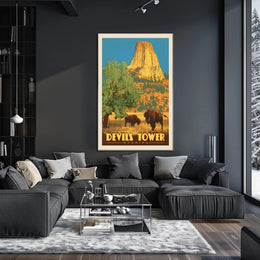 Devils Tower Wyoming Vintage Travel National Park Poster PosterGoat