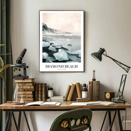 Diamond Beach Photorealistic Scenic Travel Poster PosterGoat