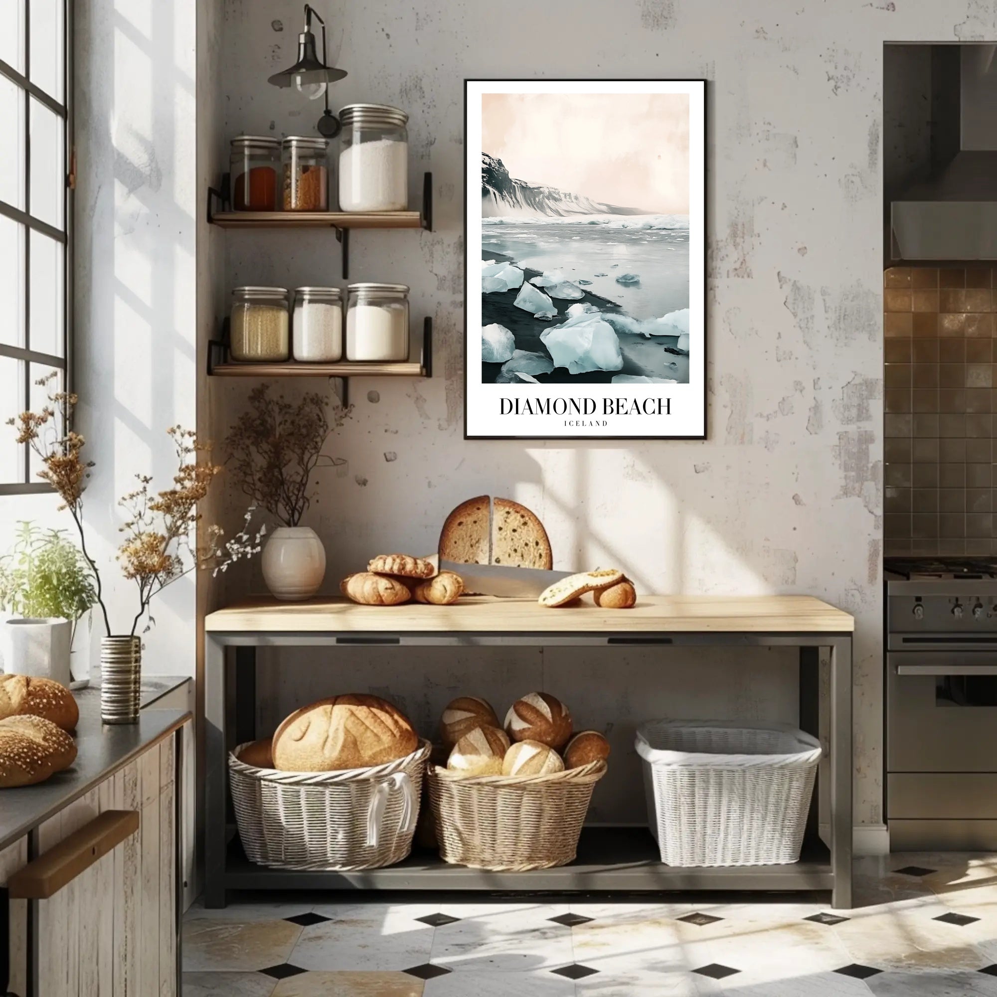 Diamond Beach Photorealistic Scenic Travel Poster PosterGoat