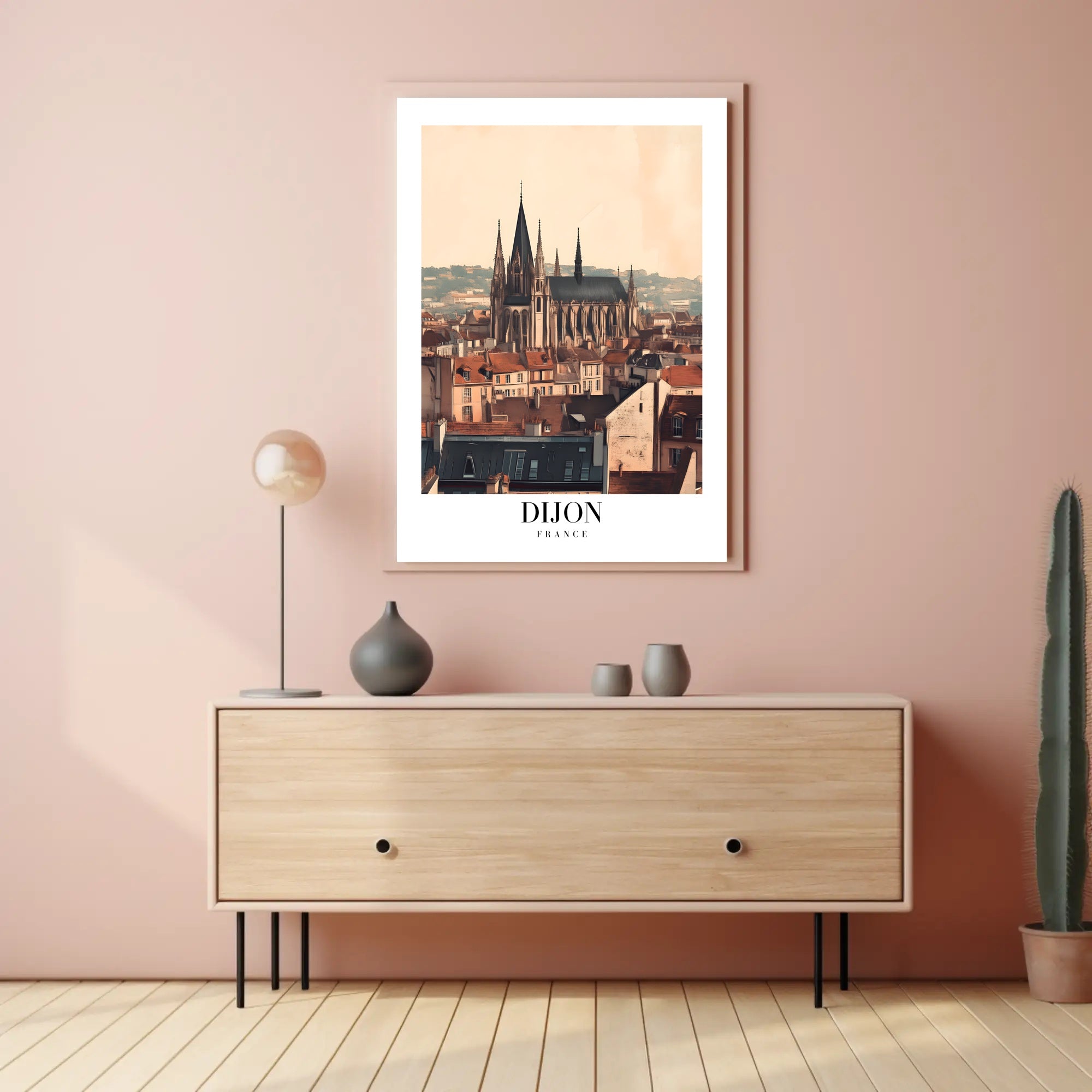 Dijon Cityscape Gothic Cathedral Poster PosterGoat