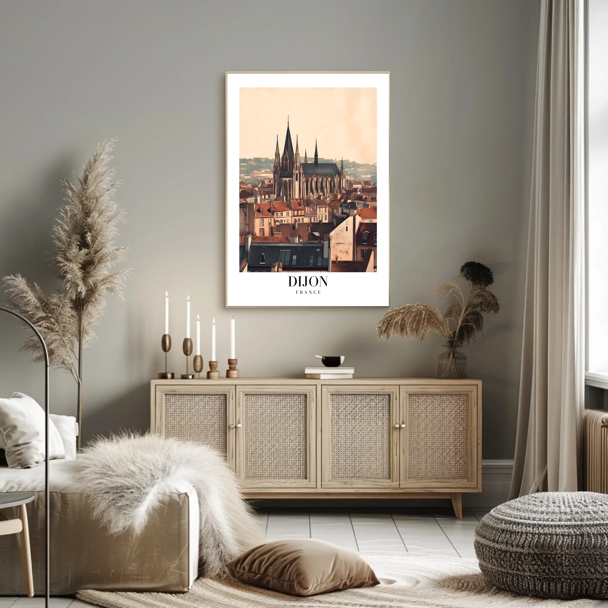 Dijon Cityscape Gothic Cathedral Poster PosterGoat