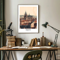 Dijon Cityscape Gothic Cathedral Poster PosterGoat