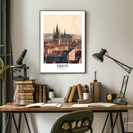 Dijon Cityscape Gothic Cathedral Poster PosterGoat