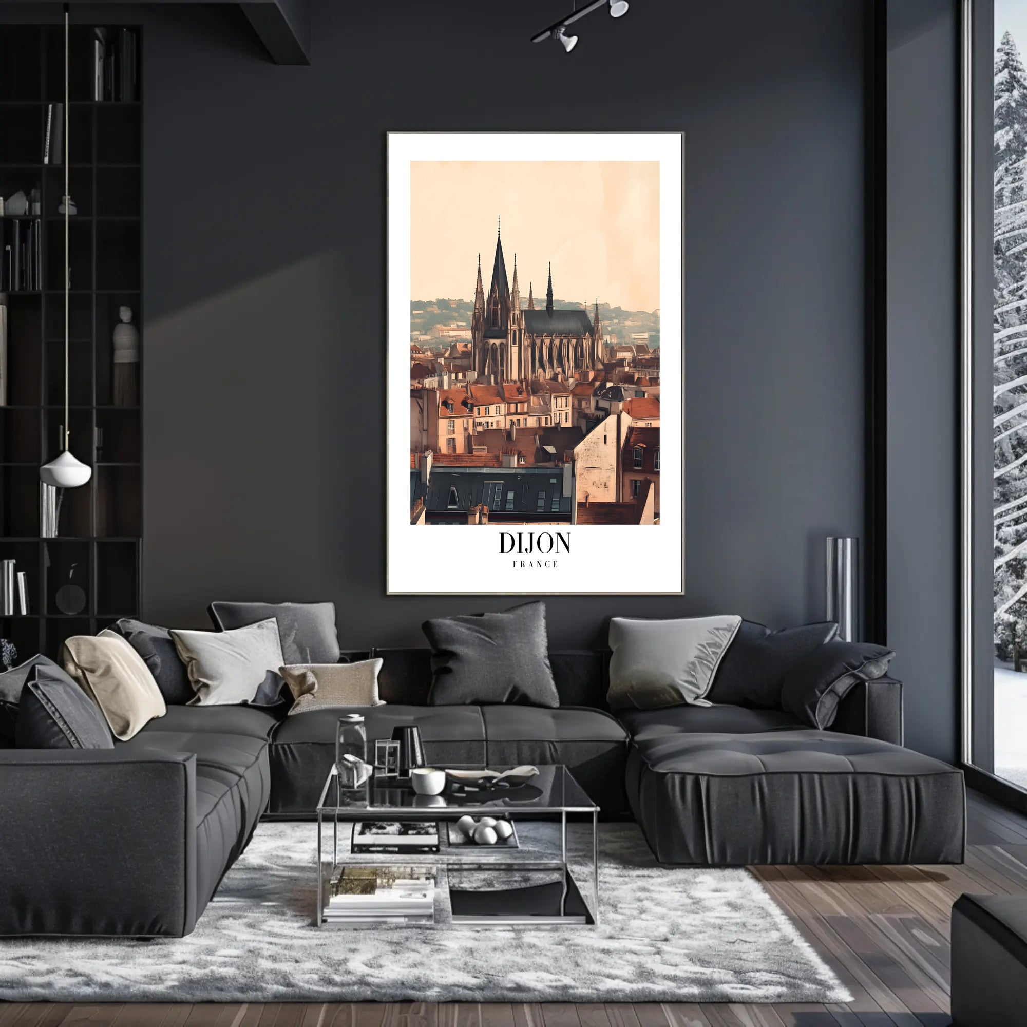 Dijon Cityscape Gothic Cathedral Poster PosterGoat