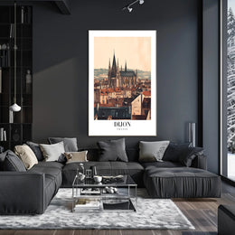Dijon Cityscape Gothic Cathedral Poster PosterGoat