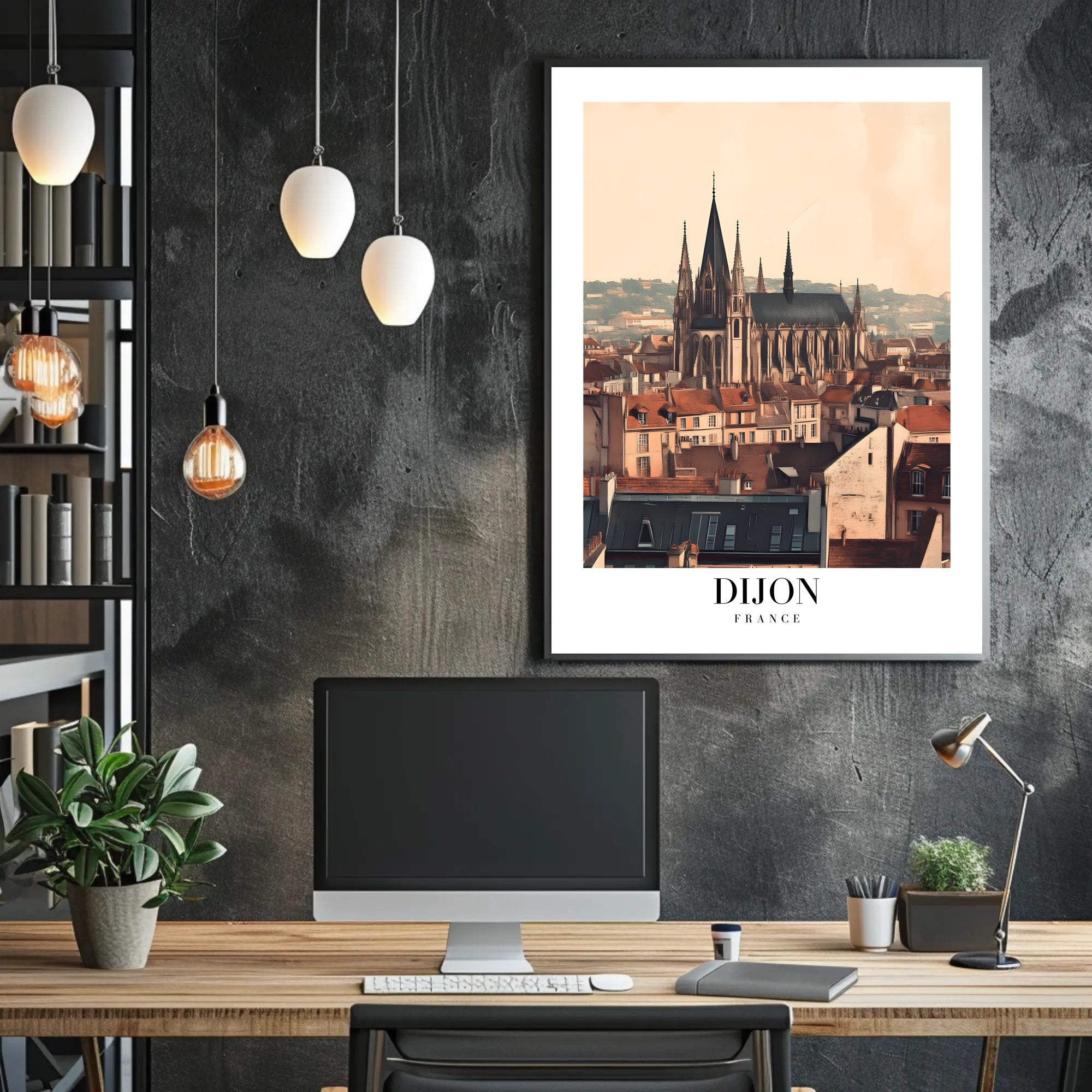 Dijon Cityscape Gothic Cathedral Poster PosterGoat