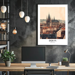 Dijon Cityscape Gothic Cathedral Poster PosterGoat