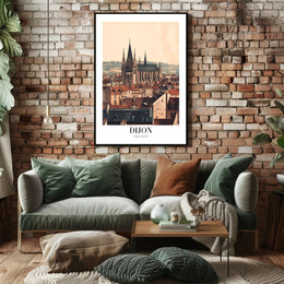 Dijon Cityscape Gothic Cathedral Poster PosterGoat
