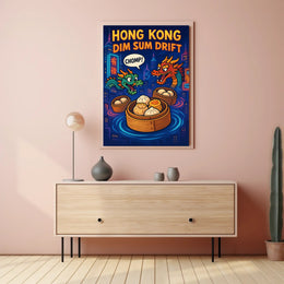 Dim Sum Drift Dragons: Colorful Hong Kong Travel Poster PosterGoat
