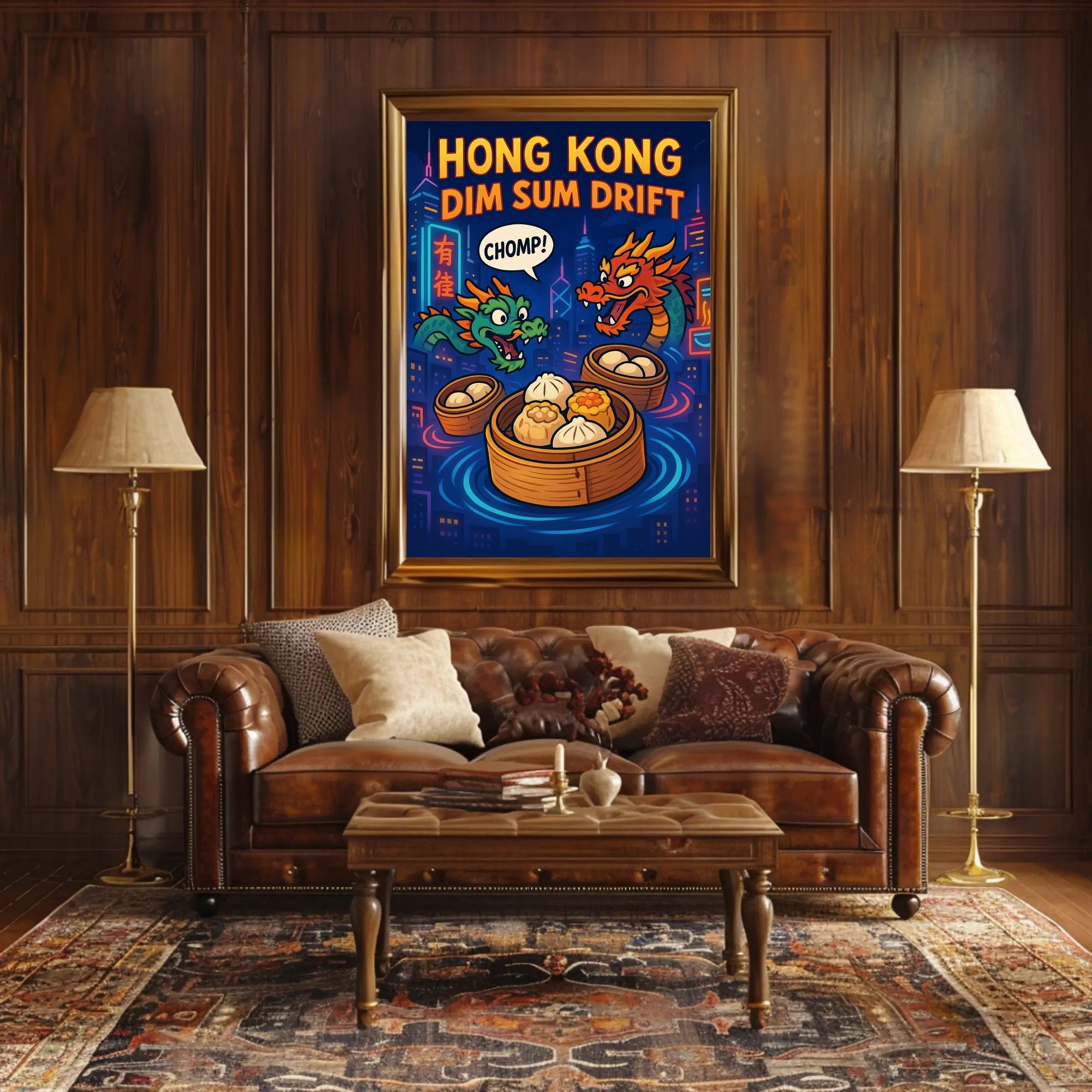 Dim Sum Drift Dragons: Colorful Hong Kong Travel Poster PosterGoat