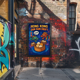 Dim Sum Drift Dragons: Colorful Hong Kong Travel Poster PosterGoat