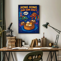 Dim Sum Drift Dragons: Colorful Hong Kong Travel Poster PosterGoat