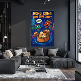 Dim Sum Drift Dragons: Colorful Hong Kong Travel Poster PosterGoat