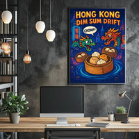 Dim Sum Drift Dragons: Colorful Hong Kong Travel Poster PosterGoat