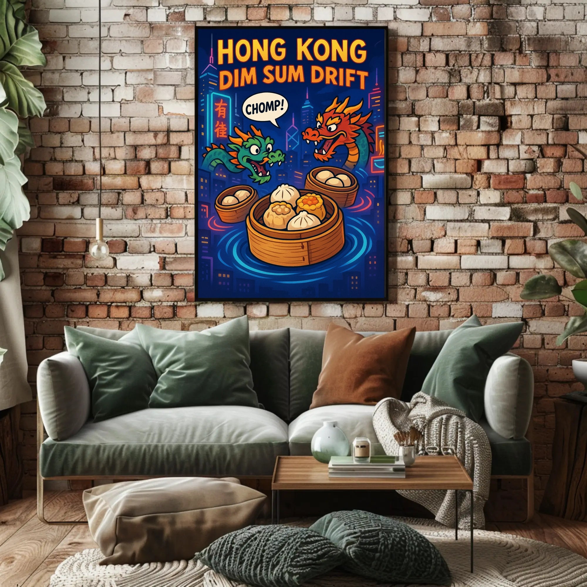 Dim Sum Drift Dragons: Colorful Hong Kong Travel Poster PosterGoat