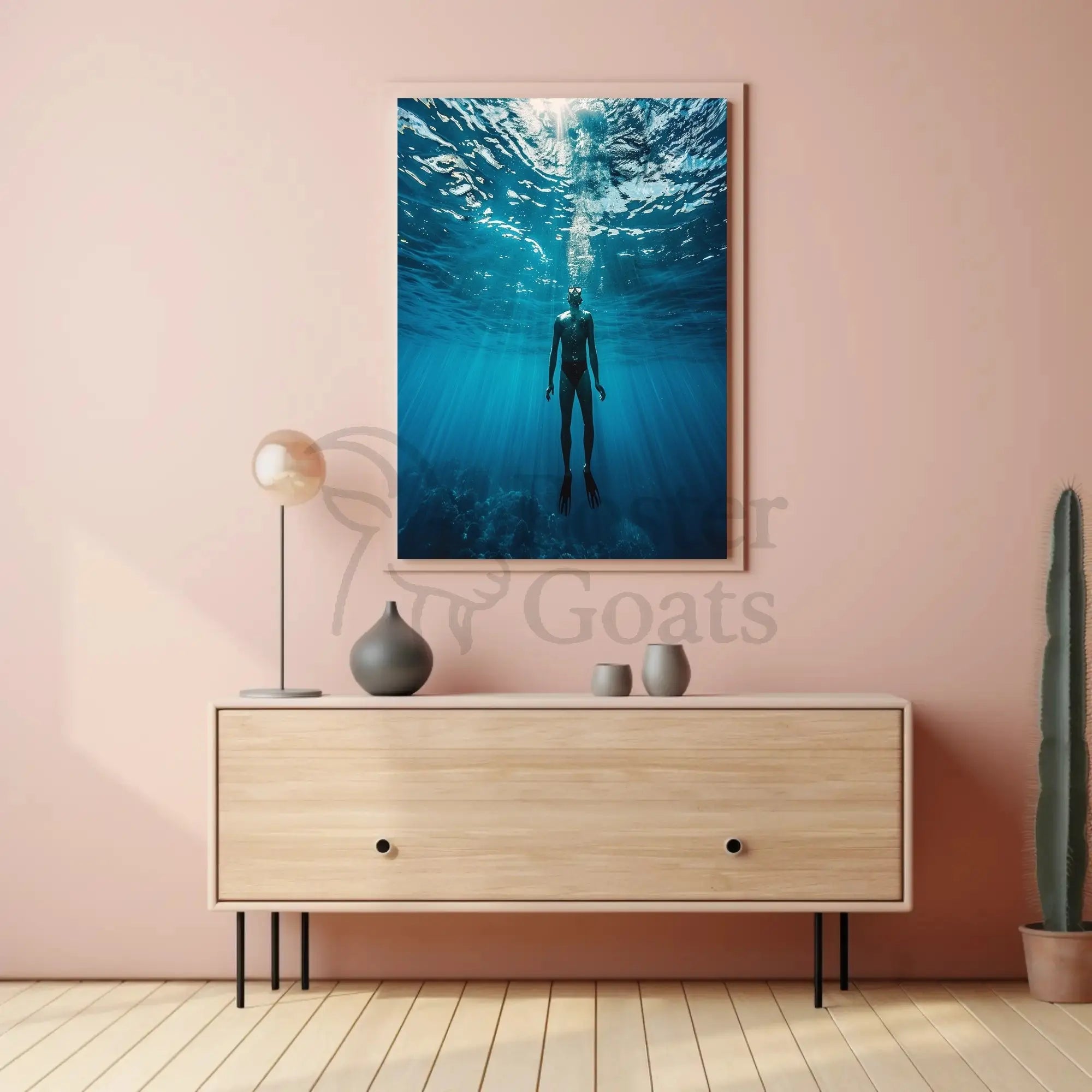 Diver's Solitude Underwater Scene - Abstract, Artistic Poster PosterGoat