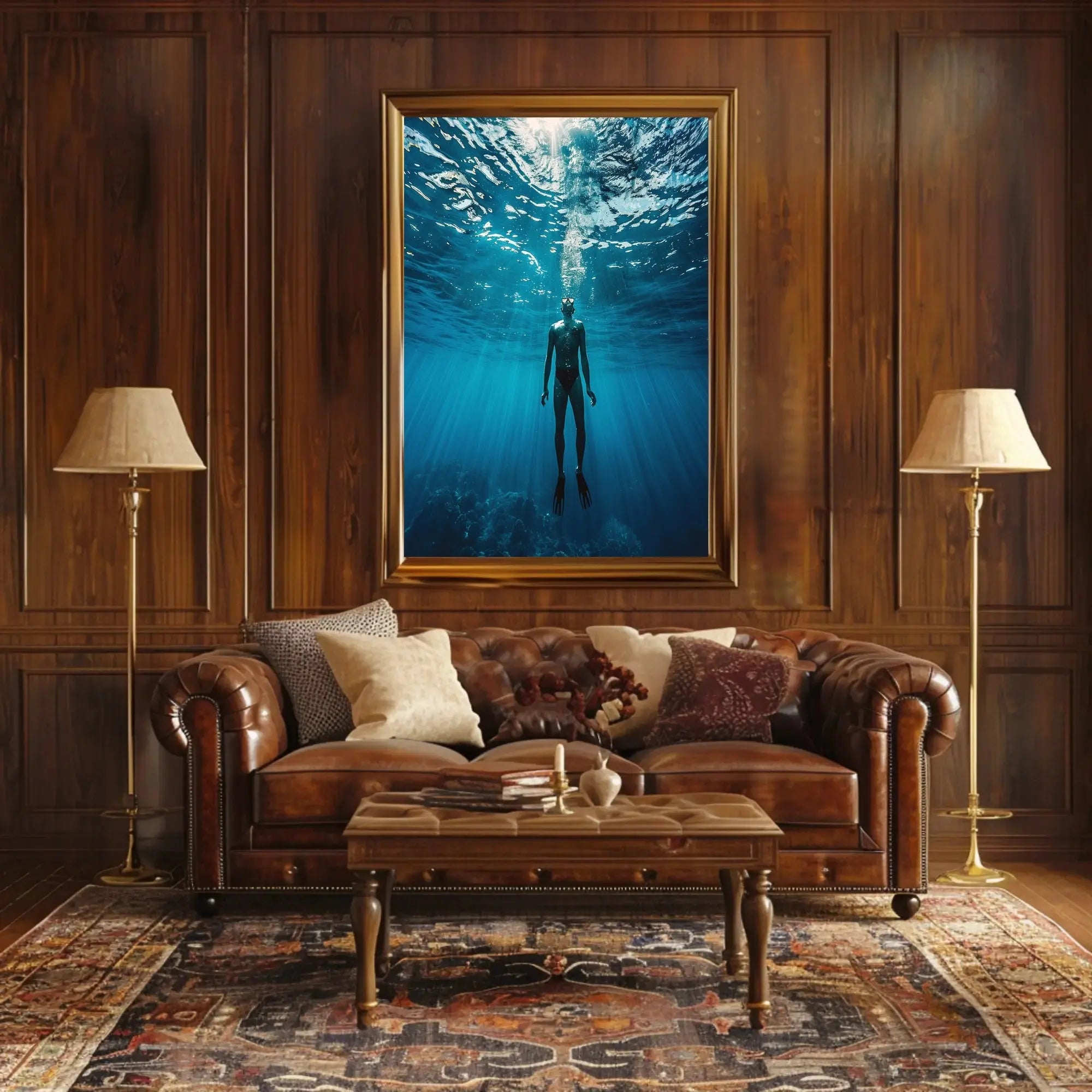 Diver's Solitude Underwater Scene - Abstract, Artistic Poster PosterGoat