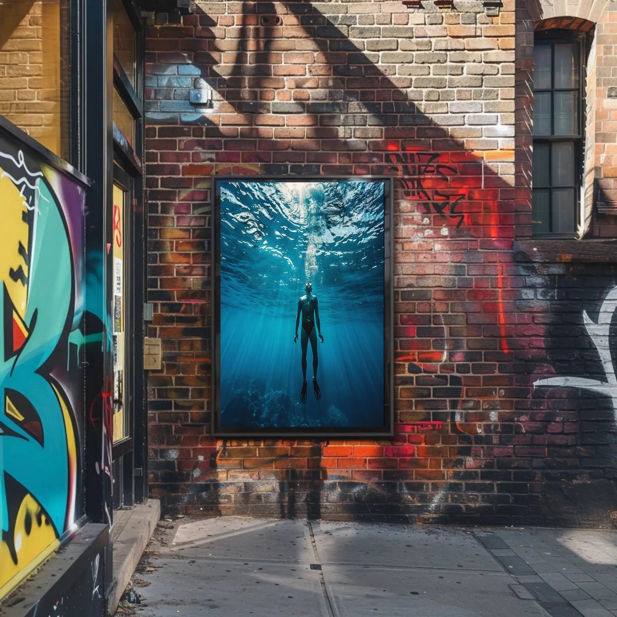 Diver's Solitude Underwater Scene - Abstract, Artistic Poster PosterGoat