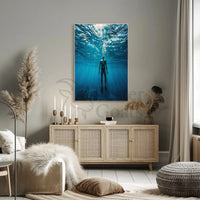 Diver's Solitude Underwater Scene - Abstract, Artistic Poster PosterGoat