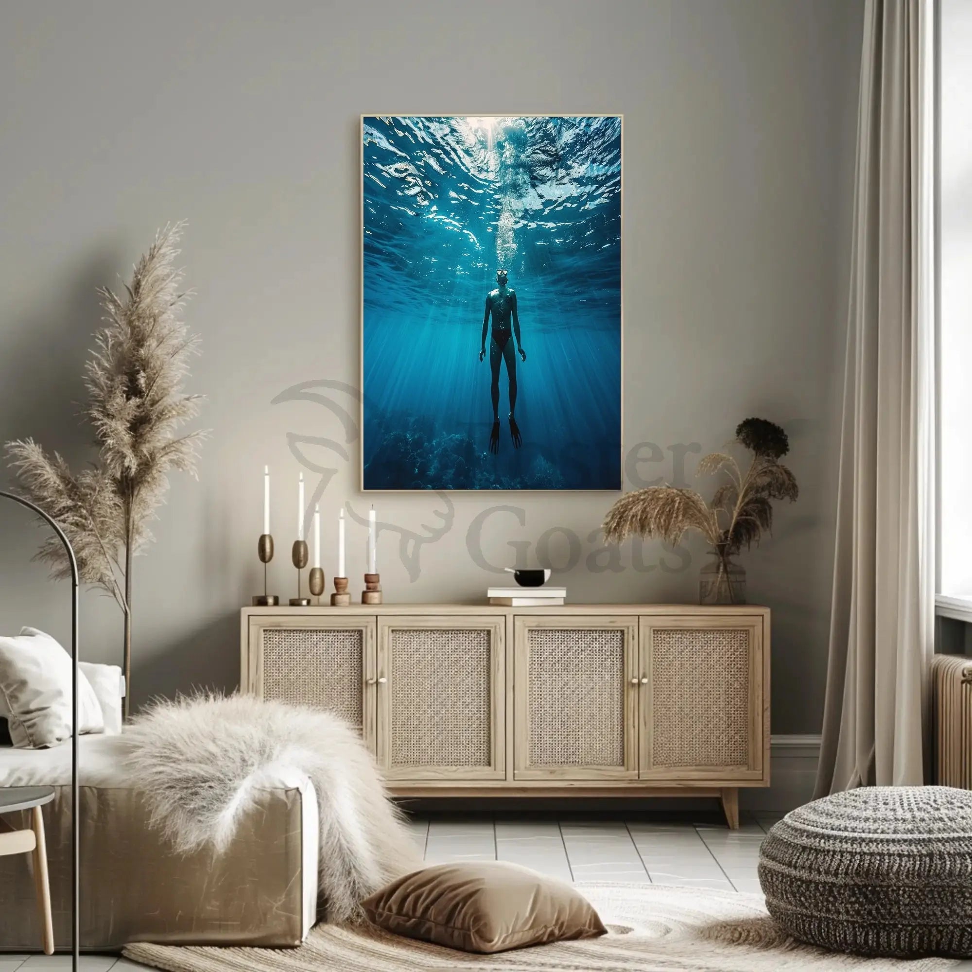 Diver's Solitude Underwater Scene - Abstract, Artistic Poster PosterGoat
